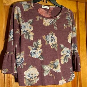 Ginger G floral Mauve colored size medium three-quarter length blouse